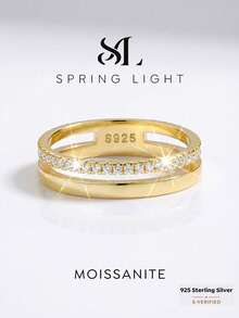 1枚独特浪漫镂空单层全钻莫桑石结婚戒指，S925纯银奢华订婚戒指、承诺戒指、周年纪念戒指、女士珠宝礼物、圣诞礼物 - 鏤空單層滿鑽莫桑戒指 - 查看 1