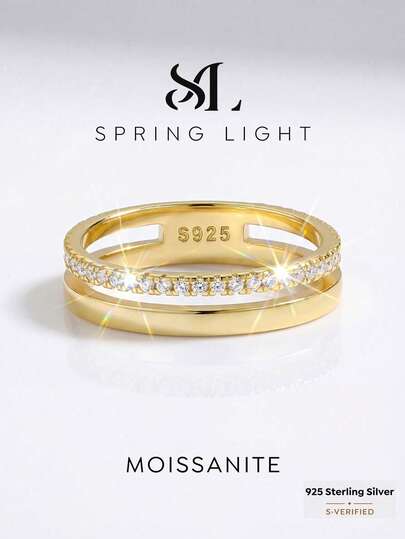 1pc Unique Romantic Hollow Single Layer Full Diamond Moissanite Wedding Ring, S925 Sterling Silver Luxury Engagement Ring, Promise Ring, Anniversary Ring, Women's Jewelry Gift, Christmas Gift