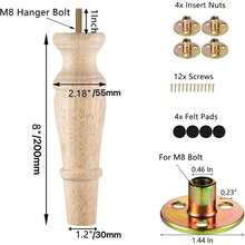 Chân đế gỗ chưa hoàn thiện, kích thước 6 inch/8 inch, dùng cho chân tủ quần áo, ghế sofa, tủ kệ, ghế đôn, bộ 4 chân thay thế đồ nội thất bằng gỗ tự lắp ráp. - màu nâu - Xem 4