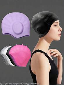 2D/3D Unisex High Elastic Silicone Waterproof Anti-Slip Ear Protection Swimming Cap With Ear Plugs & Nose Clip, Minimalist Sports Style Beach Essential (Random Delivery) - Multicolor - View 6