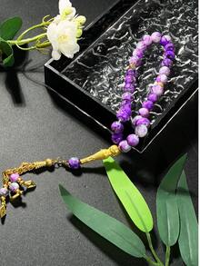 1条女士念珠，柔和色调流苏玻璃珠玛拉项链，日常祈祷手链 - 彩色 - 查看 4