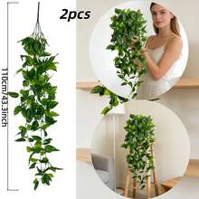 1 pièce/2 pièces Feuilles de plante artificielle à suspendre ou en pot, lierre artificiel de 110 cm, d'intérieur/extérieur, maison, salon, bibliothèque, bureau, jardin, décoration de mariage, rafraîchissement printanier de la maison, cadeau de pendaison de crémaillère, décoration de vigne toujours verte moderne, sans entretien, sans pot - Vert - Voir 7