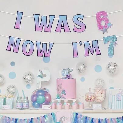 1 Bộ, Dây cờ trang trí sinh nhật tự làm màu hồng và tím chuyển sắc số 67, Dây cờ sinh nhật "Tôi 6 tuổi, giờ tôi 7 tuổi" với hình bánh donut và macaron làm phông nền bàn tiệc, thích hợp cho sinh nhật lần thứ 7 và các bữa tiệc, trang trí tường và bàn, tiệc theo chủ đề, họp mặt gia đình và các lễ kỷ niệm ngày lễ.