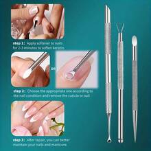 Bộ 1/3 dụng cụ nạo da chết và đẩy móng đa năng bằng thép không gỉ, dụng cụ làm móng tay và móng chân cầm tay, thiết kế hai đầu với cạnh sắc bén, dụng cụ chăm sóc móng và chân. - A - Xem 2