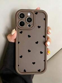 1个棕色心形极简全包覆TPU防震手机壳，兼容苹果16、15、14、13、12、11 Pro Max - 彩色 - 查看 3