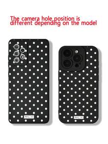 1pc Polka Dot Print Fine Hole Straight Edge Painted Anti-Fall Phone Case Compatible With IPhone 17, Compatible With Galaxy, Compatible With Xiaomi, Compatible With Redmi 10/9/Note9/12c/Note11pro/Note8Pro/9C/9a/Anti-Fall Phone Protective Case - Black and White - View 4