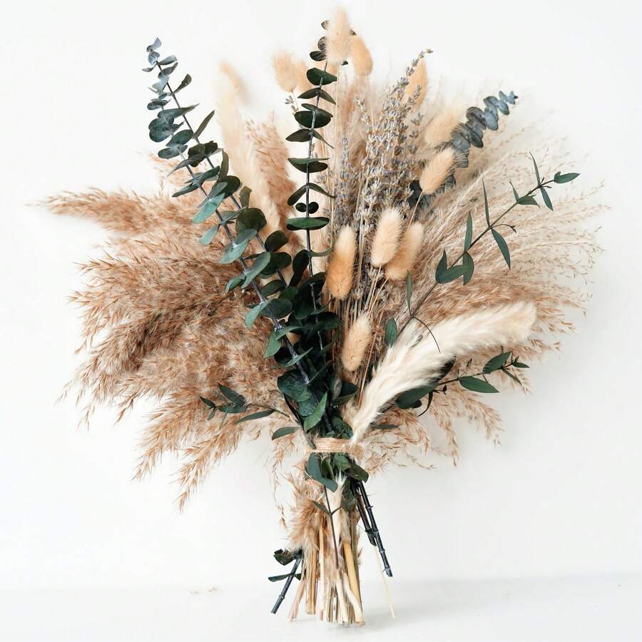 96PCS Green Pampas Grass Boho Bouquet – Exquisite Lavender And Eucalyptus Dried Flower Arrangements For Western Boho Decor – Rustic Flowers For Your Bohemian Home, Bedroom, And Wedding Table Décor - Multicolor - View 1