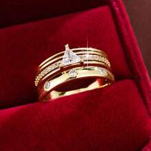 1 chiếc nhẫn bản rộng đính đá Cubic Zirconia họa tiết đường hình học dành cho nữ - Nhiều màu - Xem 1