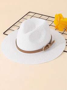 1 chiếc mũ rộng vành chống nắng cho nữ, mũ rơm thời trang, mũ đi biển. - A - Xem 4