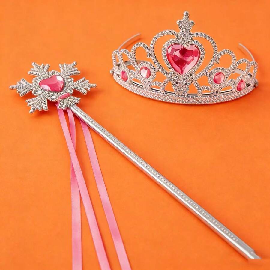 Bộ 1 chiếc đũa phép hình trái tim đính kim cương hồng, phụ kiện hóa trang công chúa cho tiệc tùng. - Hồng - Xem 1