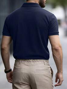 男士休闲纯色短袖 Polo 衫，夏季 - 藏蓝色 - 查看 2