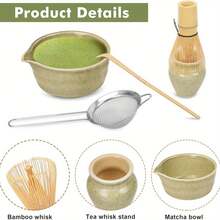 Japanese Matcha Tea Set, Bamboo Whisk Matcha Set, Easy To Froth, Ceramic & Bamboo Multi-Piece Set, Suitable For Home Afternoon Tea, Office Leisure, Ideal Gift - Green - View 4