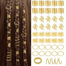 42pcs Multi-Shape Stretchy Hair Rings - Versatile Adjustable Alloy Hair Cuffs, Hair Jewelry For Women's Dreadlocks, Claw Clips - Gold - View 9