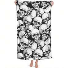 1 pieza Toalla de playa extra grande de secado rápido con diseño de calavera - Toalla de microfibra suave y absorbente, patrón gótico unisex, adecuada para baño, playa, toalla grande esencial de verano - A - Ver 2