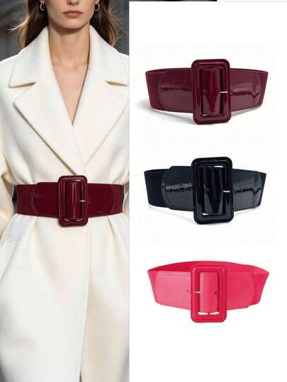 1pc Women's Wide Elastic Waist Belt, Black & Red Retro Fashion Elastic Waistband With Square Buckle, Suitable For Dresses, Sweaters, Skirts, Jeans, Daily Wear, Retro Parties, Christmas, Halloween, Dinners, Birthdays, Mother's Day, Christmas, Thanksgiving, Anniversaries
