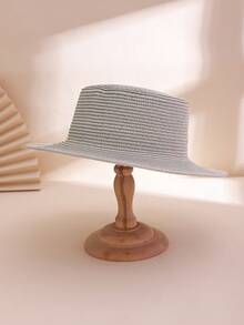 1pc Women's Solid Color Flat Top Small Brim Sun Hat, Simple & Versatile Straw Hat Suitable For Beach Vacation Photoshoots - Solid Color - View 27