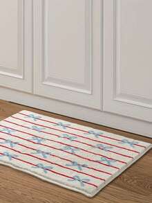 1pc Exclusive Custom Bedside Faux Cashmere Rug, Dreamy Blue Bow Design, Soft Plush Skin-Friendly Material, Bow Striped Rug, Bow Rug, In Style, Fresh And Elegant Rug, Girly Rug, Living Room Rug, Bedroom Rug, Entryway Rug, Kitchen Rug, Bathroom Rug, Gaming Room Rug, Study Rug - Multicolor - View 19