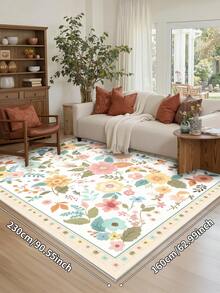 1pc Floral Style Creamy White Color Area Rug With Leaf Pattern, Washable Faux Wool, 1160g/M², Nature-Inspired Plant Decor For Living Room Bedroom Kitchen Office Entryway - Creamy White - View 17