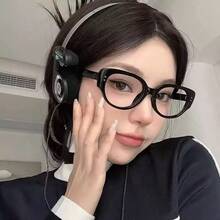 1副超轻女士塑料大框铆钉方形街头风眼镜，不压鼻梁，百搭日常佩戴大框眼镜 - 黑色 - 查看 3
