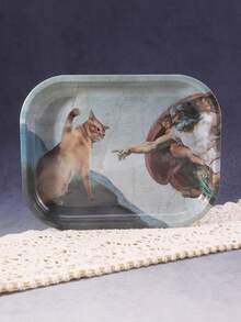 1pc Ancient Greek Orange Cat Pattern Rolling Tray, Excellent Smoking Accessory, Ideal Holiday Gift - Print - View 3