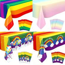 Grandee Pride 彩虹旗主题优质一次性塑料桌布，长方形桌布，适合 60-70 年代波西米亚主题生日派对、洗礼、嘉年华等场合。 - 查看 7