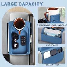 沙发杯托托盘，硅胶沙发扶手收纳托盘，带侧袋，可放置遥控器、手机、平板电脑、零食、饮料，是送给家人的绝佳礼物 - 彩色 - 查看 7