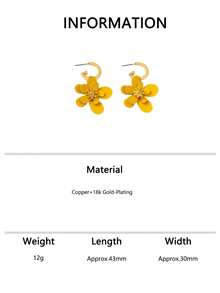 1 Pair Double-Layer 3D Floral Earrings, Vibrant Yellow Unique Elegant Delicate Romantic Spring Flower Earrings, Refined Elegant Earrings - Yellow - View 7