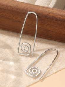 1 Pair Minimalist Vintage Spiral Geometric Earrings, Creative Earrings For Women's Daily Wear And Parties, Jewelry Gift For Holidays - Silver - View 5