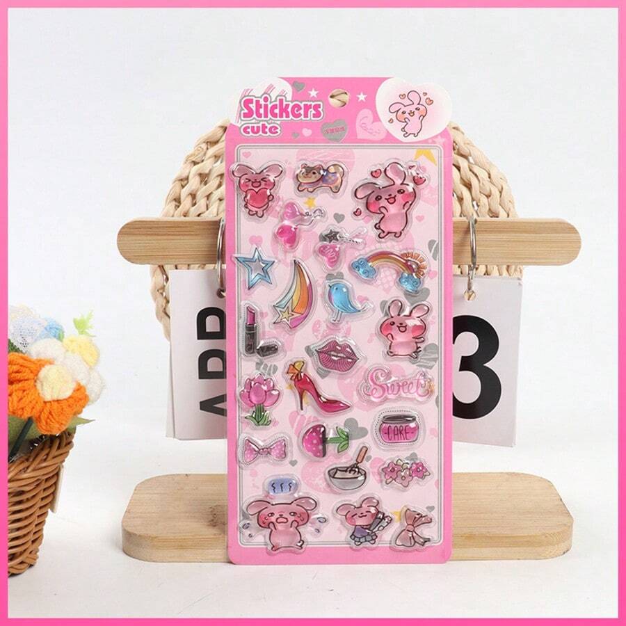 Pegatinas 3D de conejo, pez, comida, calcomanías dimensionales para niños para decorar teléfonos, computadoras - Multicolor - Ver 1