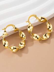 1 Pair Minimalist Twisted Hoop Earrings, Designed For Women, Suitable For Weddings, Engagements, Anniversary Parties, Valentine's Day Gifts - 1# - View 5
