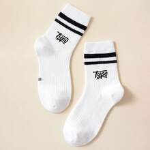 1 Pair Children's Socks, All-Season, Sweet Cherry Print Mid-Calf Socks For Girls, White & Red Striped Socks, Soft & Comfortable Baby Socks, Suitable For Spring & Autumn, Boys Socks, Suitable For School & Daily Wear - Multicolor - View 2