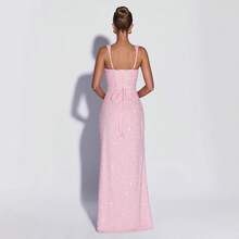 2026 New Sakura Pink Square Neck Sequin Gown, Slim-Fit Waist Mermaid Long Dress, Red Carpet Runway Party Evening Wear AUI7 - Hồng - Xem 4