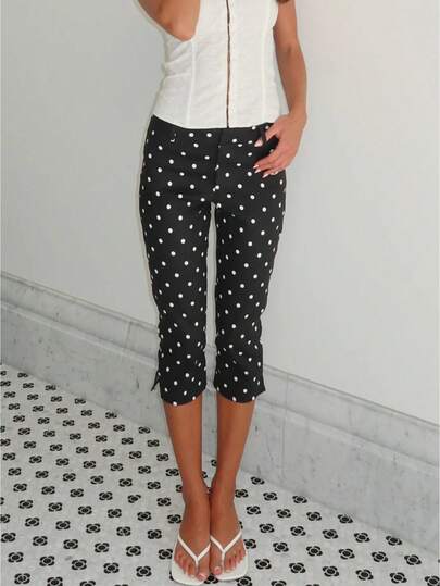 Women Capri Pants Stripe Low Waist Ruffles Hem Summer Casual Cropped Pants Stretch Crop Leggings