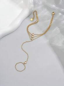 1 chiếc vòng tay nữ bằng thép không gỉ mạ vàng 18K, 3 lớp đính đá Cubic Zirconia, trang sức thời trang. - Vàng - Xem 4