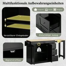 Kitchen Island With Wheels, Extendable Dining Area, Equipped With A Seasoning Shelf And Drawers, Freestanding Mobile Kitchen Island, Ideal For Kitchen And Living Room (Black). - Black - View 7