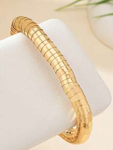 1件镀金蛇形手链套装，复古可伸缩弹力宽手镯，简约粗手链，女士日常佩戴及派对饰品礼品 - 串珠手鍊 - 查看 7