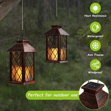 Solar Outdoor Lantern, Waterproof Hanging LED Candle Lantern, Retro Black Plaid Flameless Light With Auto On/Off, Suitable For Garden, Patio, Balcony, Porch, Wedding, Party, Home Decor - Large Palace Lantern - View 6