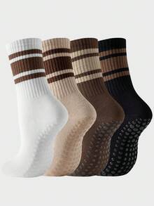 1/2/4 Pairs Non-Slip Pilates Socks, Designed With Anti-Slip Silicone Stripes, Suitable For Yoga, Ballet And Barefoot Activities. Minimalist Versatile Mid-Calf Socks Applicable For Various Occasions - Multicolor - View 1