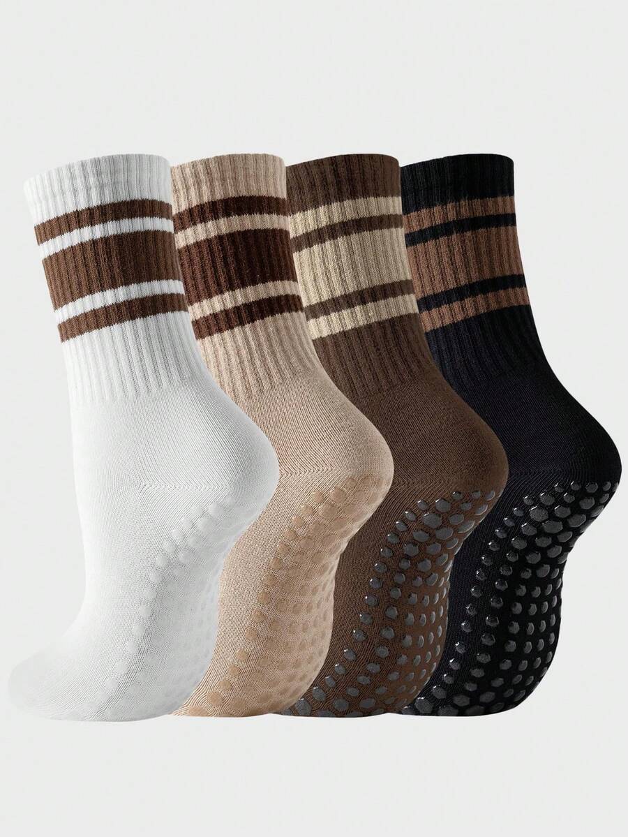 1/2/4 Pairs Non-Slip Pilates Socks, Designed With Anti-Slip Silicone Stripes, Suitable For Yoga, Ballet And Barefoot Activities. Minimalist Versatile Mid-Calf Socks Applicable For Various Occasions - Multicolor - View 1