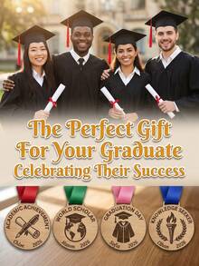 Personalised Laser Engraved Medals For Every Event,Personalized Engraved Graduation Medallion,Custom Name Year Award,Graduation Ribbon Included,Natural Wood Material,High Precision Laser Engraving,Durable Satin Ribbon,Minimalist Vintage Style,Reusable,High School Graduate,College Graduate,Graduate Student - Multicolor - View 6