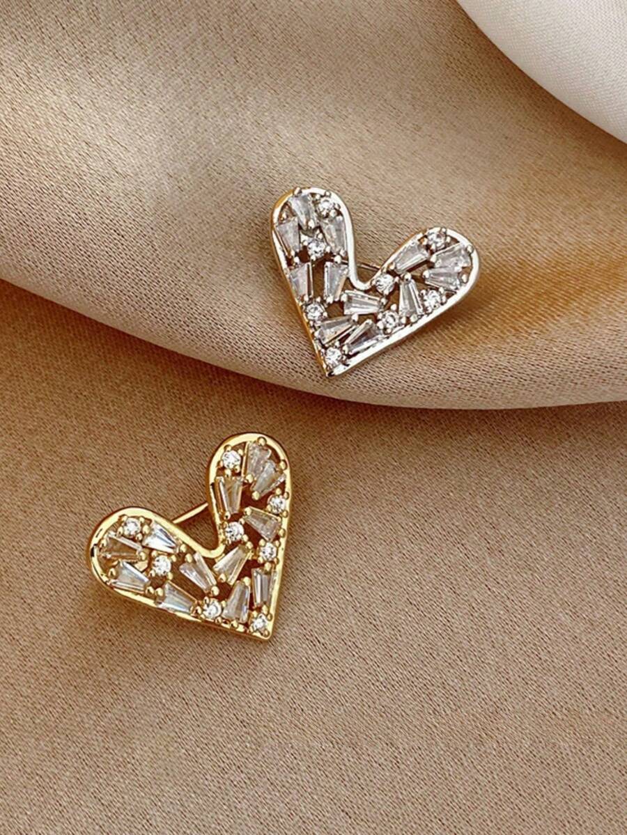 1PC Fashion Rhinestone Mini Heart Brooch Clothing Accessories Alloy Anti-Exposure Collar Pin Small Brooch - Love - View 1
