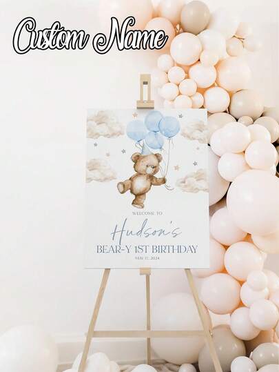 1 Peça Pôster Personalizado de Ursinho de Pelúcia para 1º Aniversário, Placa de Aniversário de 1 Ano Editável, Pôster de Boas-Vindas de Aniversário de Ursinho de Pelúcia, Placa de Boas-Vindas de 1º Aniversário, Aniversário Imprimível, Pôster em Tela Sem Moldura Personalizado - Arte de Parede Personalizada Com Sua Foto, Decoração de Parede, Pôster de Decoração de Parede Memorial, Decoração Elegante para Casa, Placa de Celebração, Qualquer Idade