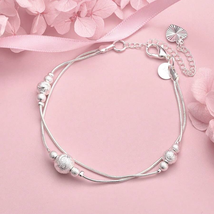 1 chiếc vòng tay mạ bạc 925, dài 8 inch, đính hạt tinh tế dành cho nữ, trang sức thời trang cho tiệc cưới. - Bạc - Xem 1