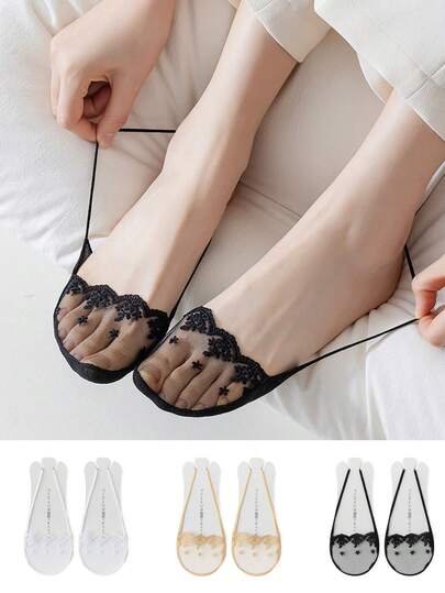 2双装女士夏季薄款蕾丝短袜，防滑透气隐形袜，适合搭配高跟鞋、平底鞋、运动鞋，完美适配各种鞋款