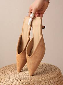 2026 Spring/Autumn New French Pointed Toe High Heel Pumps, Elegant Suede Work Shoes With Thin Heels,Kitten Heels - Brown - View 6