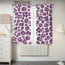 2pcs Purple Leopard Print Sheer Curtains - Semi-Transparent Polyester Curtains With Rod Pocket Design, Machine Washable, Suitable For Kitchen And Bedroom Decor, Kitchen Curtains | Luxury Room Decor | Jacquard Woven Polyester, Living Room Curtains - 2pcs - View 12