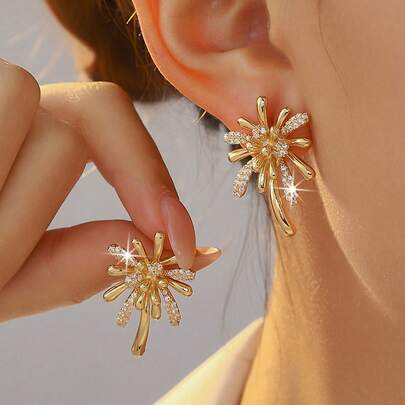 1 Đôi bông tai đính đá Zirconia hình pháo hoa, kiểu dáng cổ điển rực rỡ, độc đáo, phù hợp với phong cách thanh lịch, tối giản, công sở, ngọt ngào, lãng mạn, thích hợp cho đi làm hàng ngày, hẹn hò, tiệc tùng, dạ hội, lễ hội âm nhạc và các dịp khác.