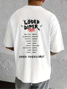 Soft Casual Cotton Loded Diper World Tour Double-Sided Print Unisex Crewneck Short Sleeve T-Shirt, Loose Summer Rock Graphic Tee For Men And Women - 白色 - 查看 3