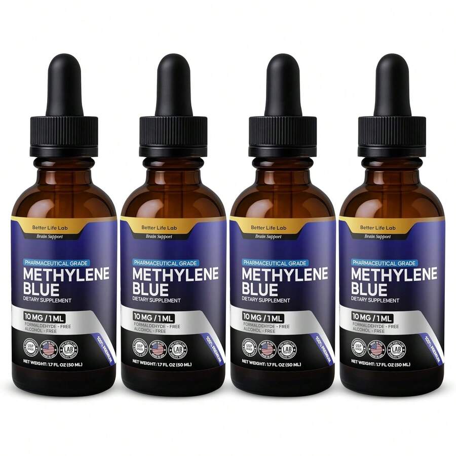 [Mother's Day Gift For Mom][4-Piece Set]Methylene Blue Drops 1% Pharmaceutical Grade - USP 99.9% Pure Doctor-Formulated Liquid Solution - Made In USA 50ml Bottle With Precision Dropper - 1.7 Fl Oz (Pack Of 4) - View 1