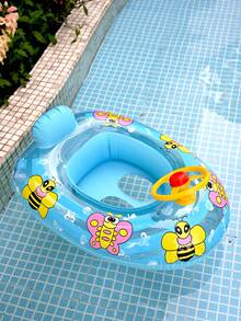 1个儿童游泳池充气漂浮座椅，可爱充气游泳圈，婴儿腋下漂浮圈，夏季游泳蜜蜂系列带方向盘 - 彩色 - 查看 3